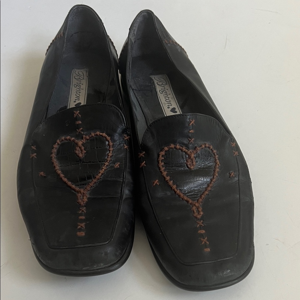 Brighton Black Leather Shoes with Brown Heart Detail